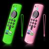 2 Packs Glow Remote Cover Compatible with Amazon Fire TV Stick, HD, 3rd Gen., 4K Remote Controls, Anti-Slip Silicone Case with Lanyard, Glow in The Dark, Glow Green & Glow Pink view 1