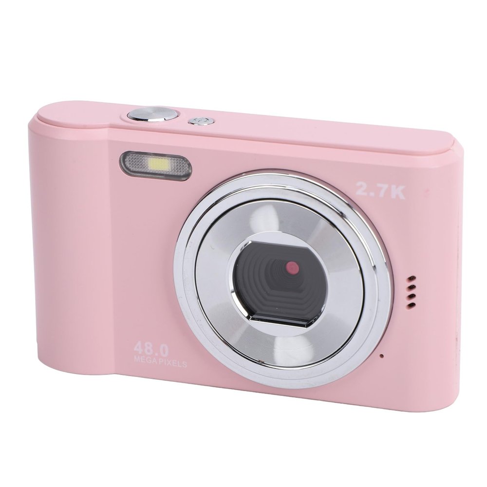 XUMIUZIY 2.7K Digital Camera, Digital Camera Point and Shoot Camera 2.4 Inch Screen 8X Digital Zoom Compact Autofocus Vlogging Camera with Flash for Kids Students (Roseate)