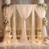 20ft x 10ft Champagne Backdrop Curtain with Lights String for Parties, Sheer Tulle Wedding Photo Backdrops Drapes for Baby Shower Birthday Party Decorations Background for Photography view 1