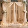 20ft x 10ft Champagne Backdrop Curtain with Lights String for Parties, Sheer Tulle Wedding Photo Backdrops Drapes for Baby Shower Birthday Party Decorations Background for Photography view 2