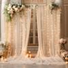 20ft x 10ft Champagne Backdrop Curtain with Lights String for Parties, Sheer Tulle Wedding Photo Backdrops Drapes for Baby Shower Birthday Party Decorations Background for Photography view 3