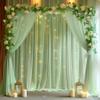 20ft x 10ft Green Backdrop Curtain with Lights String for Parties, Sheer Tulle Wedding Photo Backdrops Drapes for Baby Shower Birthday Party Decorations Background for Photography view 1