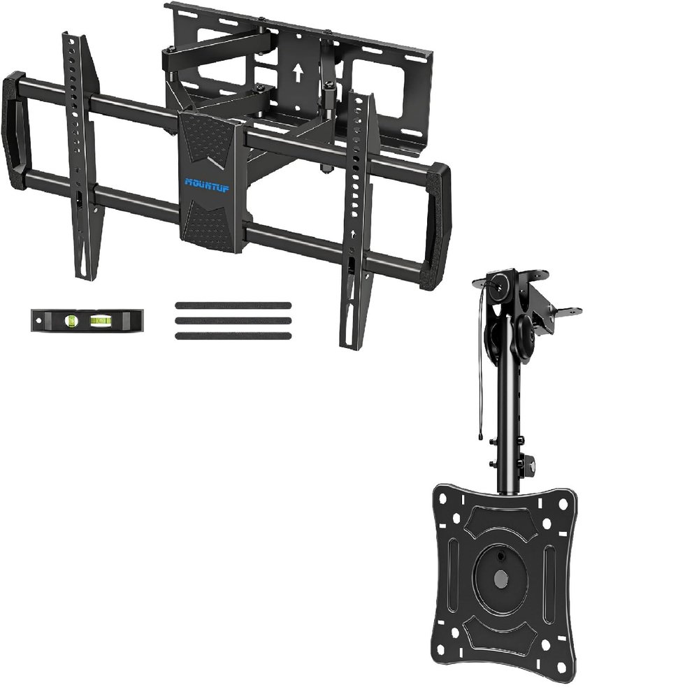 MOUNTUP MU0028-B Full Motion TV Wall Mount for Most 42-82 inch TVs Holds up to 100lbs Bundle MU0049 Foldable Under Cabinet TV Mount