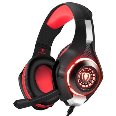 BlueFire Stereo Gaming Headset with Microphone for PS5 PS4 Xbox One Switch PC Mac  Wired Over-Ear Headphones with Surround Sound, Soft Memory Foam, Noise Canceling Mic, Light, 3.5mm Jack (Red)
