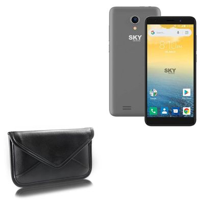 BoxWave Case Compatible with Sky Devices Platinum G55 - Elite Leather Messenger Pouch, Synthetic Leather Cover Case Envelope Design - Jet Black