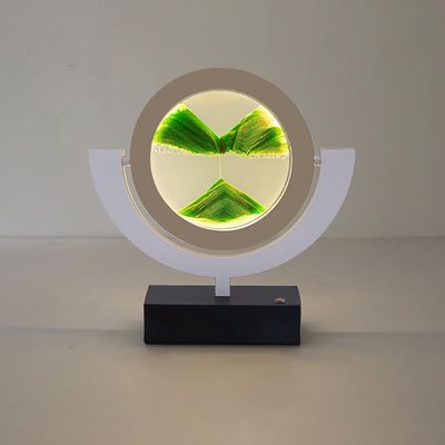 Table Lamp Moving Sand Art Lamp, Sands Of Time Lamp, 3D Sand Lamp Moving Sand Art Picture Round Sand Picture Lamp 3 Colors Art Light With Stand Relaxing Desktop Home Office Dcor(Green,B Frame)