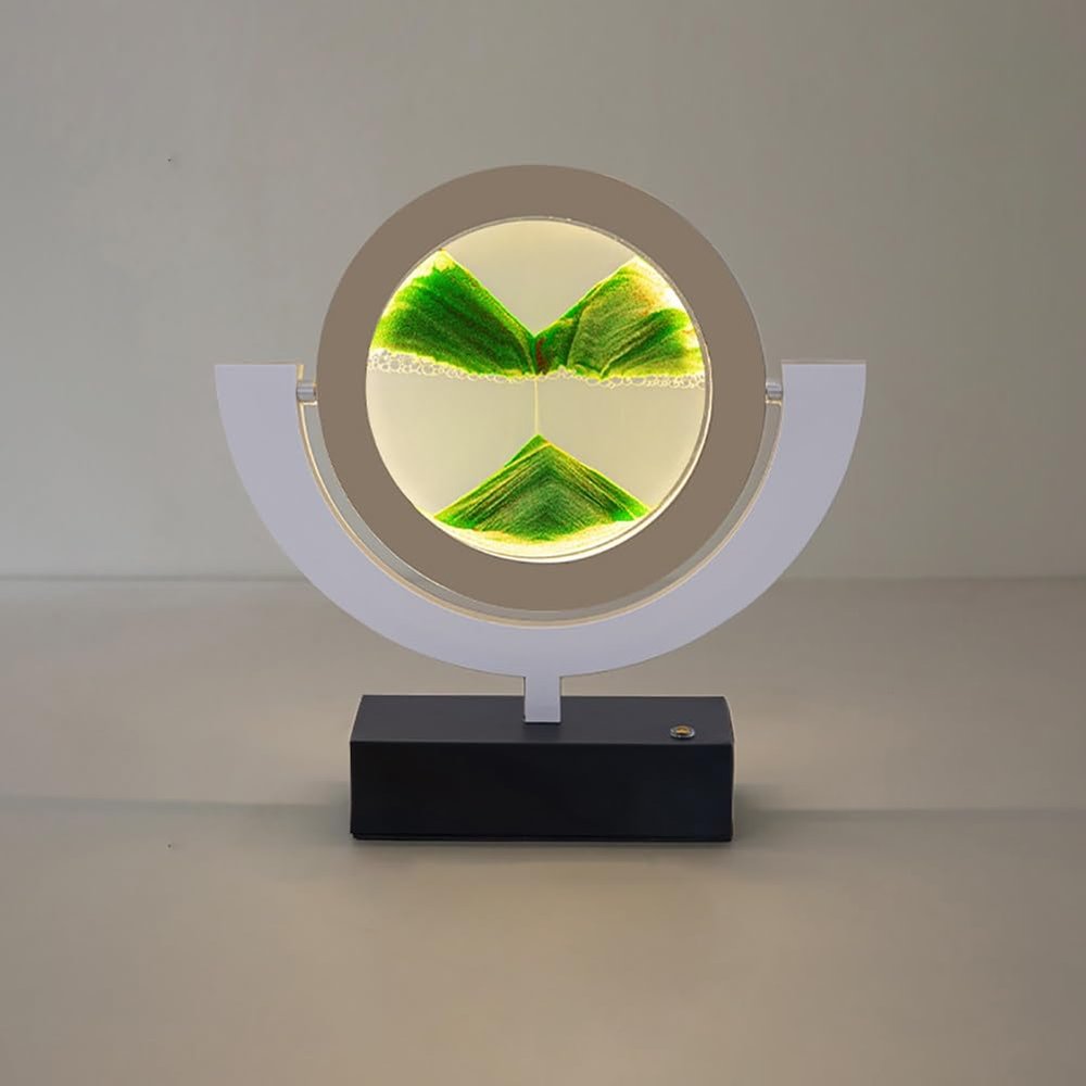 Table Lamp Moving Sand Art Lamp, Sands Of Time Lamp, 3D Sand Lamp Moving Sand Art Picture Round Sand Picture Lamp 3 Colors Art Light With Stand Relaxing Desktop Home Office Dcor(Green,B Frame)