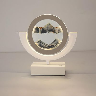 Table Lamp Moving Sand Art Lamp, Sands Of Time Lamp, 3D Sand Lamp Moving Sand Art Picture Round Sand Picture Lamp 3 Colors Art Light With Stand Relaxing Desktop Home Office Dcor(Gray,A Frame)