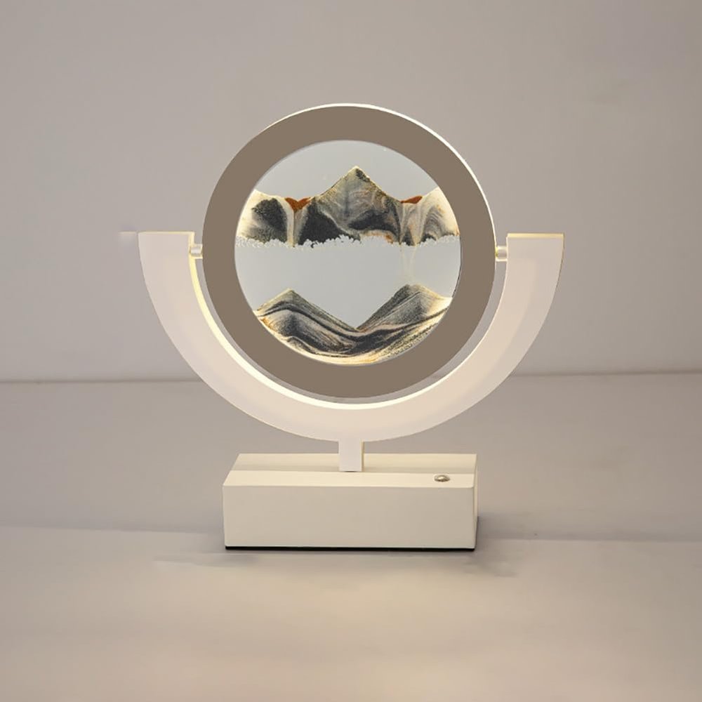 Table Lamp Moving Sand Art Lamp, Sands Of Time Lamp, 3D Sand Lamp Moving Sand Art Picture Round Sand Picture Lamp 3 Colors Art Light With Stand Relaxing Desktop Home Office Dcor(Gray,A Frame)