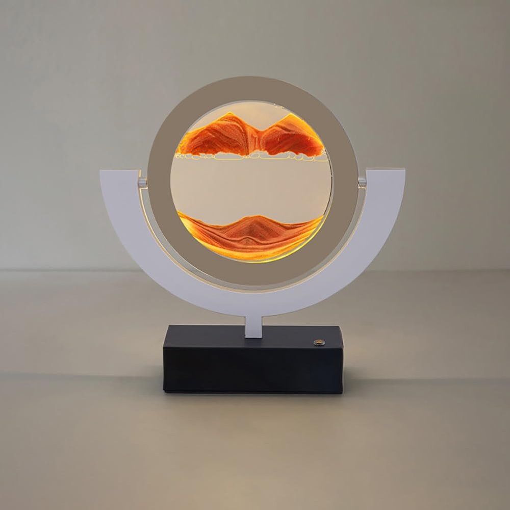 ADFLTFC Table Lamp Moving Sand Art Lamp, Sands of Time Lamp, 3D Sand Lamp Moving Sand Art Picture Round Sand Picture Lamp 3 Colors Art Light with Stand Relaxing Desktop Home Office Dcor(Red,B Frame)