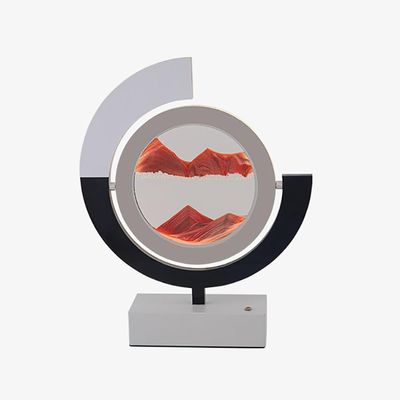 Moving Sand Art Picture With Light, 3D Round Sand Picture Lamp 3D Hourglass Deep Sea Sandscape Table Lamp, 3 Colors Sand Art Light With Stand Relaxing Desktop Home Decor And Office(Red,White Frame)