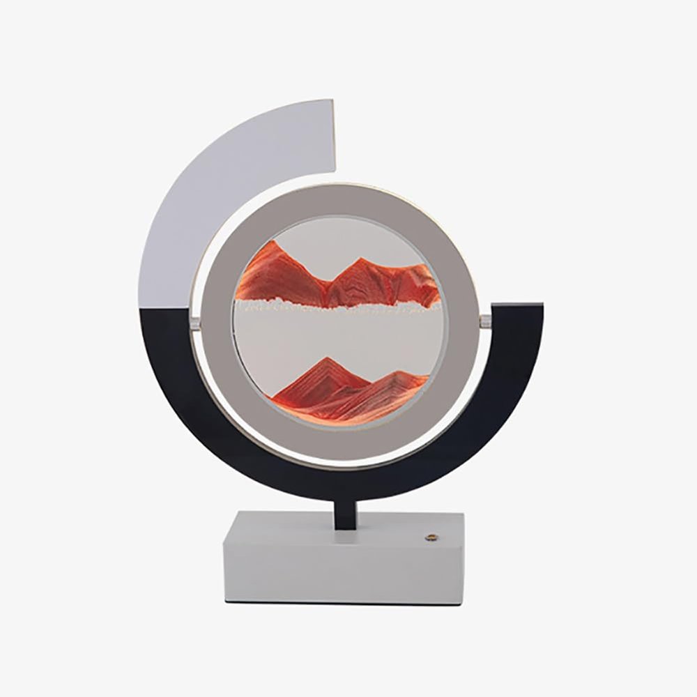 Moving Sand Art Picture With Light, 3D Round Sand Picture Lamp 3D Hourglass Deep Sea Sandscape Table Lamp, 3 Colors Sand Art Light With Stand Relaxing Desktop Home Decor And Office(Red,White Frame)