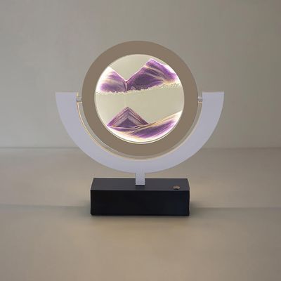 Table Lamp Moving Sand Art Lamp, Sands Of Time Lamp, 3D Sand Lamp Moving Sand Art Picture Round Sand Picture Lamp 3 Colors Art Light With Stand Relaxing Desktop Home Office Dcor(Purple,B Frame)