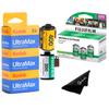 Kodak Ultramax 400 & Fujifilm 200 35mm Film Bundle - 3-Pack Each (6 Total) with Balveli Microfiber Cloth - 36 Exposures per Roll view 1