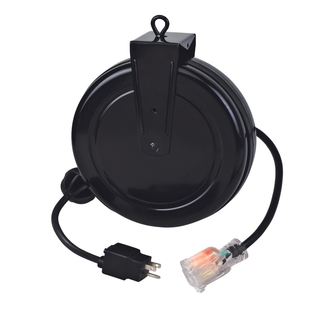 Alert ProReel 5030MFR Heavy-Duty Reverse Plug Retractable Cord Reel | 30' - 14/3 SJTW Cord | Single Grounded Outlet with Power Light | 13amp Circuit Breaker