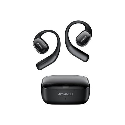 SANSUI Open Ear Headphones,Wireless Earbuds with Ergonomic Earhook,Bluetooth Headphones 5.4 with Noise Cancelling Mic,56H Playtime,IP55 Waterproof Ear Buds for Cycling,Running,Workout(Black)