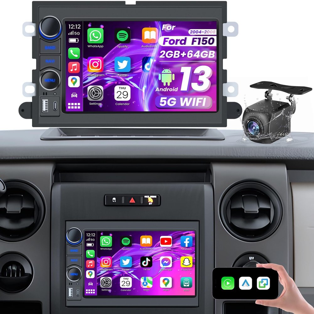 [4Core 64G] Car Radio for Ford F150 2004-2008: 7" HD Touchscreen Stereo with Wireless Carplay Android Auto 5G WiFi GPS Bluetooth FM DRS SWC Backup Camera
