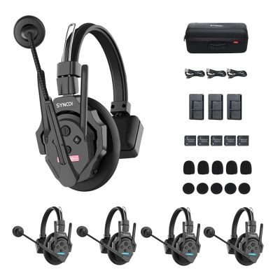 SYNCO XTalk XPro5 Wireless Intercom Headset System, 2.4GHz Communication Headsets for 5 Person with 24H Workingtime 500m/1640ft with Noise Reduction for Movie Shoot, Live Show Stage Performance