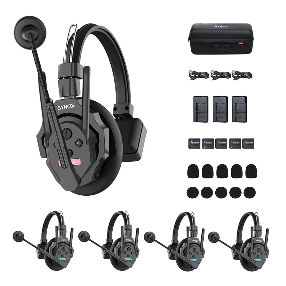 SYNCO XTalk XPro5 Wireless Intercom Headset System, 2.4GHz Communication Headsets for 5 Person with 24H Workingtime 500m/1640ft with Noise Reduction for Movie Shoot, Live Show Stage Performance