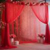10ft x 8ft Red Backdrop Curtain with Lights String for Parties, Sheer Tulle Wedding Photo Backdrops Drapes for Baby Shower Birthday Party Decorations Background for Photography view 2