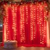 10ft x 8ft Red Backdrop Curtain with Lights String for Parties, Sheer Tulle Wedding Photo Backdrops Drapes for Baby Shower Birthday Party Decorations Background for Photography view 3
