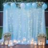 10ft x 8ft Blue Backdrop Curtain with Lights String for Parties, Sheer Tulle Wedding Photo Backdrops Drapes for Baby Shower Birthday Party Decorations Background for Photography view 1