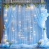 10ft x 8ft Blue Backdrop Curtain with Lights String for Parties, Sheer Tulle Wedding Photo Backdrops Drapes for Baby Shower Birthday Party Decorations Background for Photography view 2