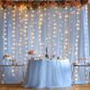 10ft x 8ft Blue Backdrop Curtain with Lights String for Parties, Sheer Tulle Wedding Photo Backdrops Drapes for Baby Shower Birthday Party Decorations Background for Photography view 3