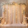 10ft x 8ft Champagne Backdrop Curtain with Lights String for Parties, Sheer Tulle Wedding Photo Backdrops Drapes for Baby Shower Birthday Party Decorations Background for Photography view 1