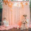 10ft x 8ft Peach Backdrop Curtain with Lights String for Parties, Sheer Tulle Wedding Photo Backdrops Drapes for Baby Shower Birthday Party Decorations Background for Photography view 1
