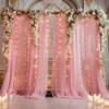 10ft x 8ft Dusty Rose Backdrop Curtain with Lights String for Parties, Sheer Tulle Wedding Photo Backdrops Drapes for Baby Shower Birthday Party Decorations Background for Photography view 3