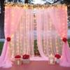 10ft x 8ft Pink Backdrop Curtain with Lights String for Parties, Sheer Tulle Wedding Photo Backdrops Drapes for Baby Shower Birthday Party Decorations Background for Photography view 2
