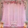 10ft x 8ft Pink Backdrop Curtain with Lights String for Parties, Sheer Tulle Wedding Photo Backdrops Drapes for Baby Shower Birthday Party Decorations Background for Photography view 3