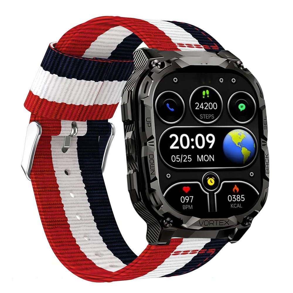 Lamshaw Compatible with Carbinox Vortex Bands, Nylon Woven Fabric Replacement Strap Compatible with Carbinox X-Ranger, Vortex, Vesta Smart Watch (Red&White&Blue, 22mm size band)