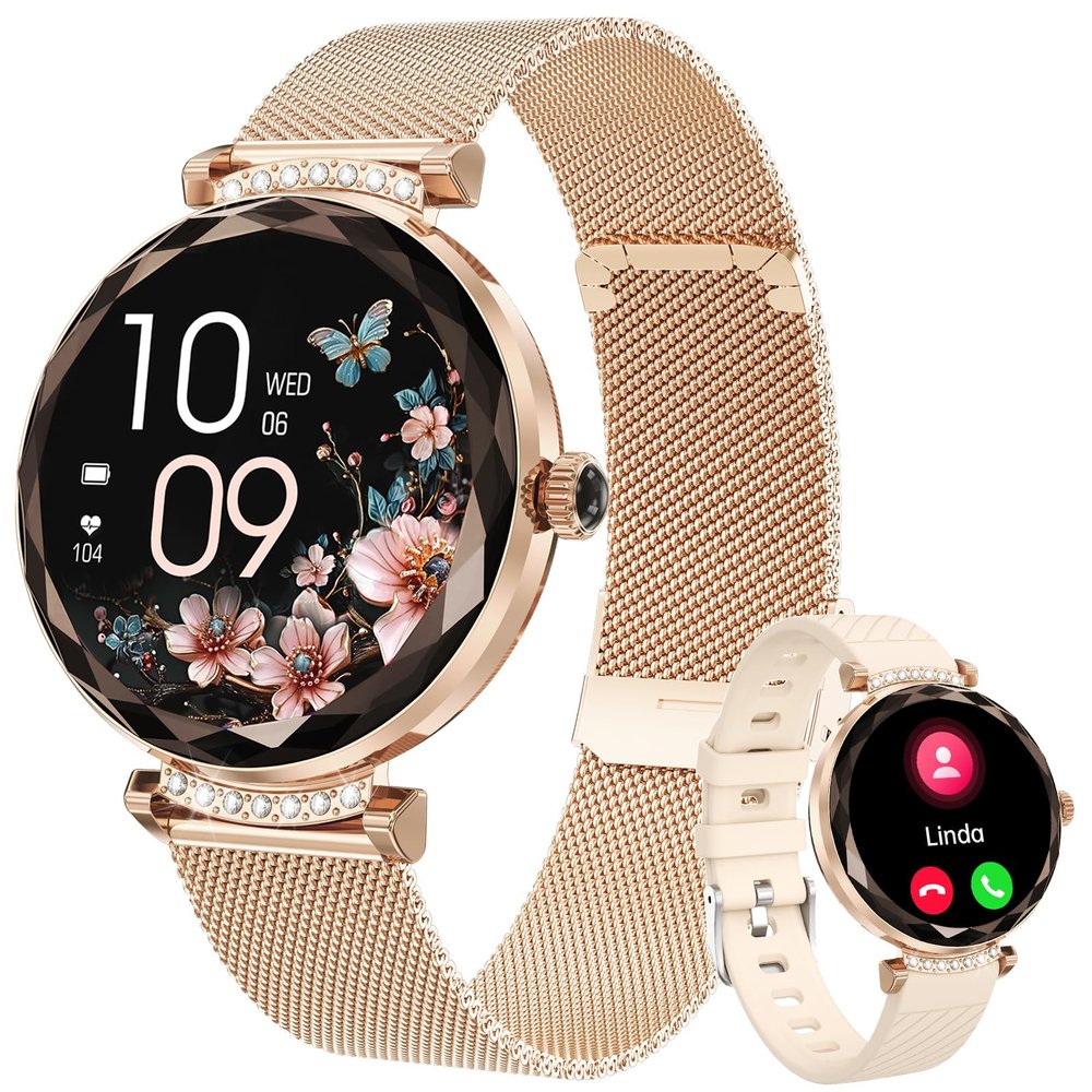 Smart Watch for Women,1.19" AMOLED HD Touchscreen Fitness Tracker, Make/Answer Calls, Heart Rate SpO2 Monitor, IP68 Waterproof, Sleep & Activity Tracking Smartwatch for Android iPhone Rosegold