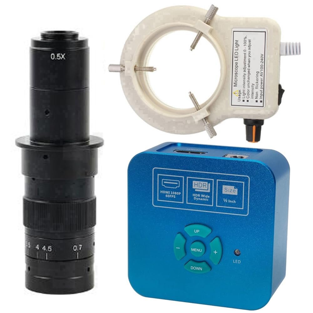 1080P 60FPS 1/2 inch HDMI HD Industrial Industry Lab Microscope Video Camera & 180X C-Mount Lens With 56-LED Adjustable Ring Light