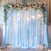 10ft x 10ft Blue Backdrop Curtain with Lights String for Parties, Sheer Tulle Wedding Photo Backdrops Drapes for Baby Shower Birthday Party Decorations Background for Photography view 1
