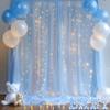 10ft x 10ft Blue Backdrop Curtain with Lights String for Parties, Sheer Tulle Wedding Photo Backdrops Drapes for Baby Shower Birthday Party Decorations Background for Photography view 2
