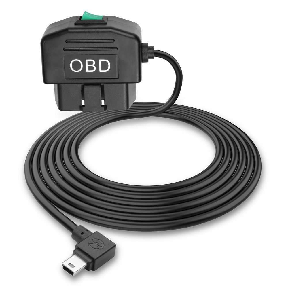 MEIRIYFA OBD OBD2 Power Cable for Dash Camera OBD to Mini USB Right Angle Hardwire Charger 90 Degree Wire Cord,12V-24V to 5V 3A 24 Hours Surveillance/Acc Mode with Switch Button (Mini USB)