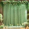 10ft x 8ft Green Backdrop Curtain with Lights String for Parties, Sheer Tulle Wedding Photo Backdrops Drapes for Baby Shower Birthday Party Decorations Background for Photography view 1