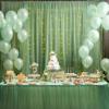 10ft x 8ft Green Backdrop Curtain with Lights String for Parties, Sheer Tulle Wedding Photo Backdrops Drapes for Baby Shower Birthday Party Decorations Background for Photography view 3