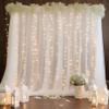 10ft x 8ft White Backdrop Curtain with Lights String for Parties, Sheer Tulle Wedding Photo Backdrops Drapes for Baby Shower Birthday Party Decorations Background for Photography view 1