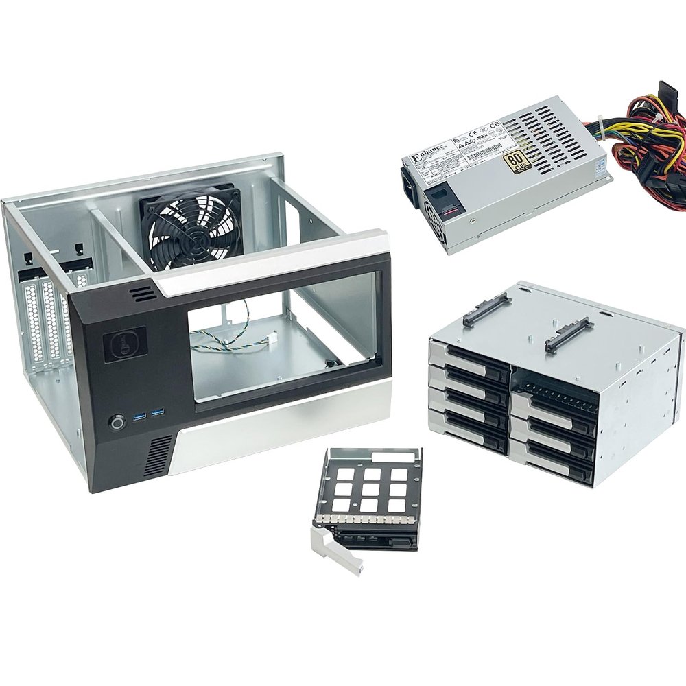 DirectNine Basics ZhenLoong-X86 8 Bay Hard Disk Drive hot swappble NAS case Server Storage Chassis 12Gb backbplane SFF8643 Support MATX/ITX MB Comes with Enhance ENP7140B 400W Flex PSU/USB3.0 * 2