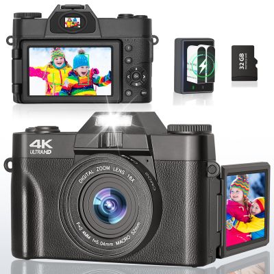 4K Digital Camera for Photography and Video - 56MP Digital Point & Shoot Camera with Flip Screen, Ultra HD Vlogging Camera for YouTube, 32G Card 16X Zoom, Vintage Compact Cameras for Boys Girls Teens