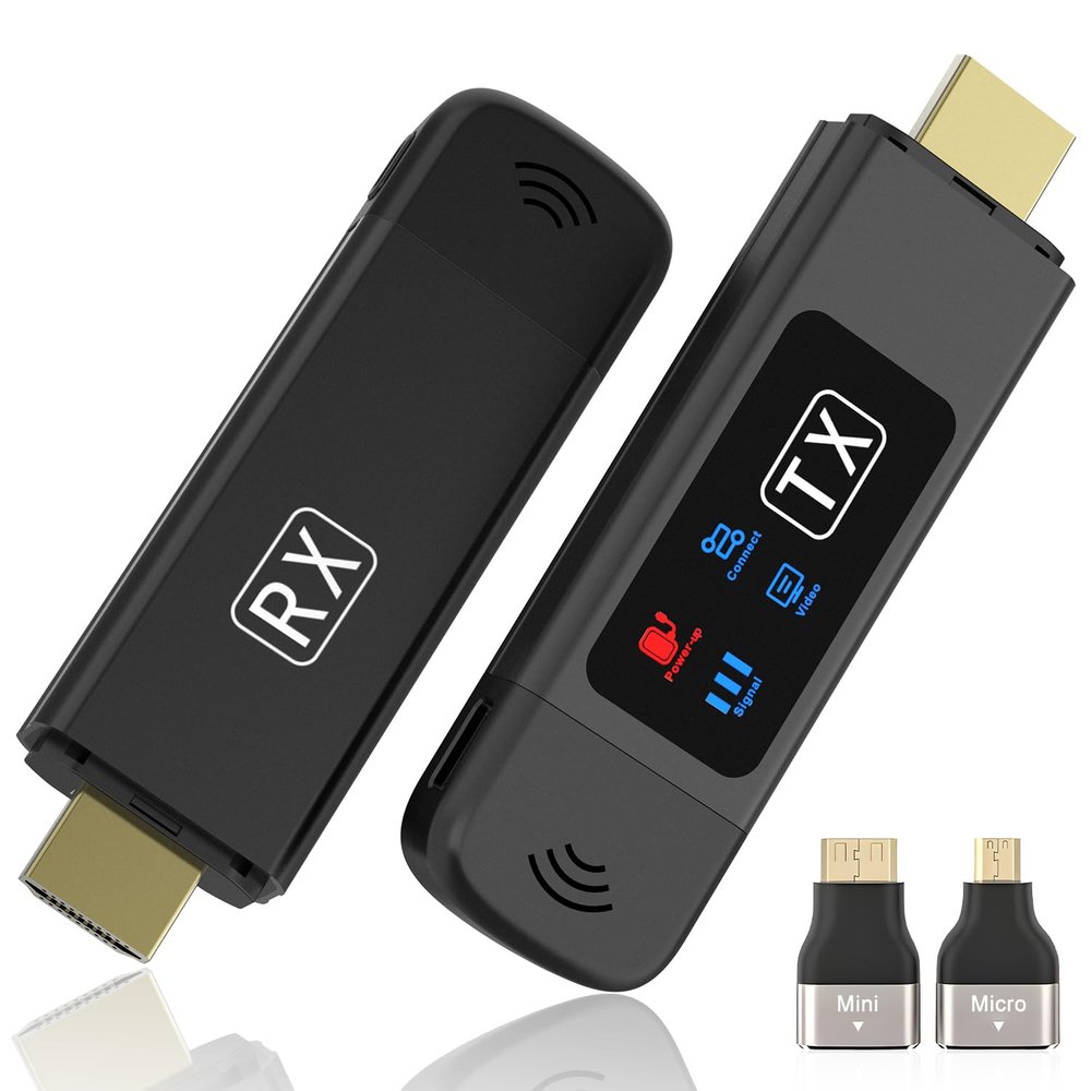 2025 Upgraded Wireless HDMI Transmitter and Receiver, Plug & Play, 2.4G+5G Wireless HDMI Extender 4K Input 1080P Output with LED Screen for Audio to Monitor from Laptop/TV Box, Matte Black