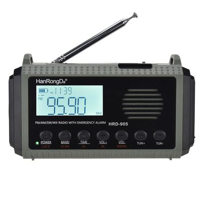 Docooler Weather Radio, Solar Hand Crank Emergency Receiver, All-Band Broadcast, AM/FM/SW/WB Weather Alert Portable with Flashlight & SOS Alarm, Build-in 10000mAh, Reading Lamp - Gray Black