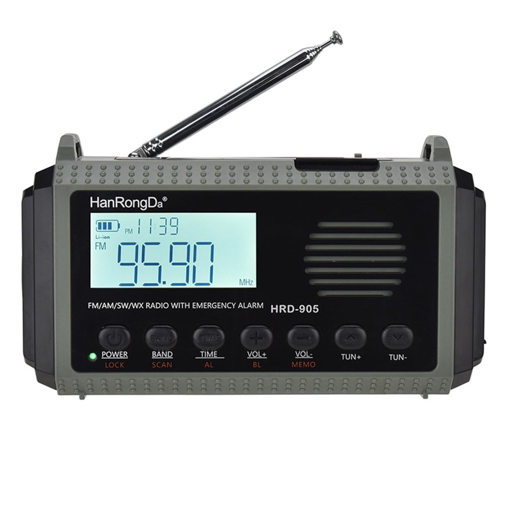 Docooler Weather Radio, Solar Hand Crank Emergency Receiver, All-Band Broadcast, AM/FM/SW/WB Weather Alert Portable with Flashlight & SOS Alarm, Build-in 10000mAh, Reading Lamp - Gray Black