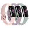 3 Pack Rose Butterfly Engraved Bands for Fitbit Luxe Band for Women, Soft Elegant Floral Pattern Band Compatible with Fitbit Luxe Watch Bands, Light Pink/Taro Purple/Light Turquoise view 1