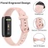 3 Pack Rose Butterfly Engraved Bands for Fitbit Luxe Band for Women, Soft Elegant Floral Pattern Band Compatible with Fitbit Luxe Watch Bands, Light Pink/Taro Purple/Light Turquoise view 2