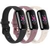 3 Pack Rose Butterfly Engraved Bands for Fitbit Luxe Band for Women, Soft Elegant Floral Pattern Band Compatible with Fitbit Luxe Watch Bands, Black/Starlight/Mauve Purple view 1